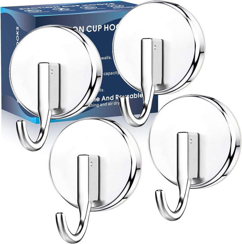 Chrome Suction Cup Shower Hooks for Glass, Tile, and Metal (4 Pack) gallery