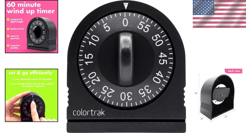 60 Minute Wind-Up Timer in Black - Simple, Durable, and No Batteries Required gallery