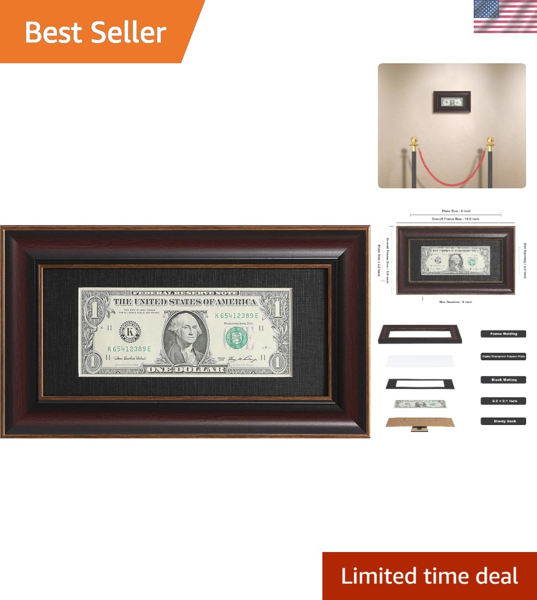 Paper Money Holder Dollar Bill Display Currency Frame, Easel Stand & Wall Hanger gallery