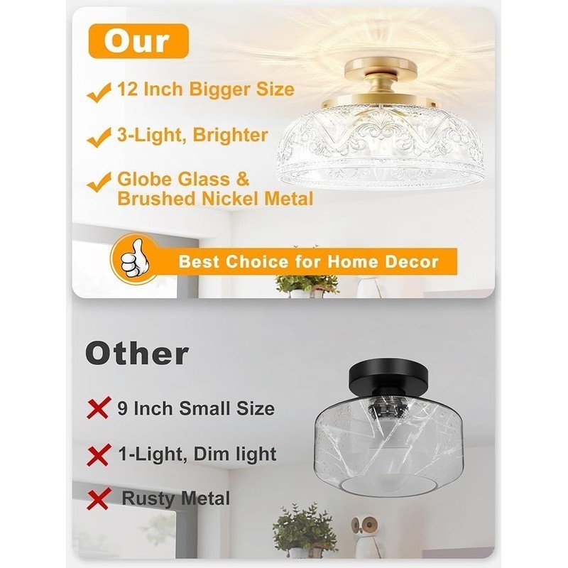 Vintage Glass Flush Mount Ceiling Light Fixture Super Bright Illuminate Home New gallery