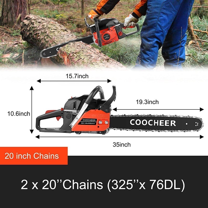 62CC Gas Powered Chainsaw 2 Stroke 2 Chains 20'' Gas Chainsaw 3.5HP Easy Start-✅ gallery
