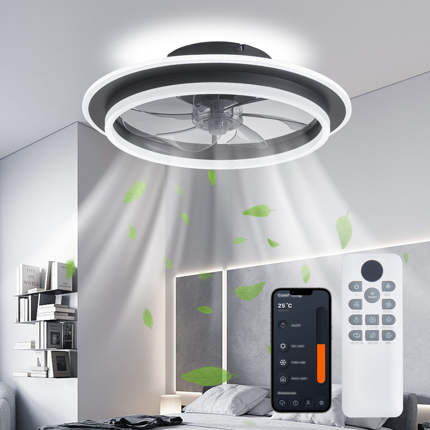 20" Flush Mount Ceiling Fan Light with APP Remote Control 3000-6000K Dimmable gallery