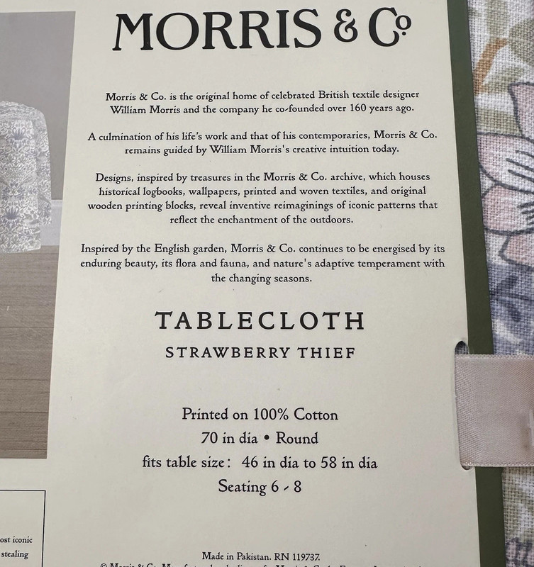 William Morris & Co Strawberry Thief Floral Tablecloth 70" Round Birds Flowers gallery
