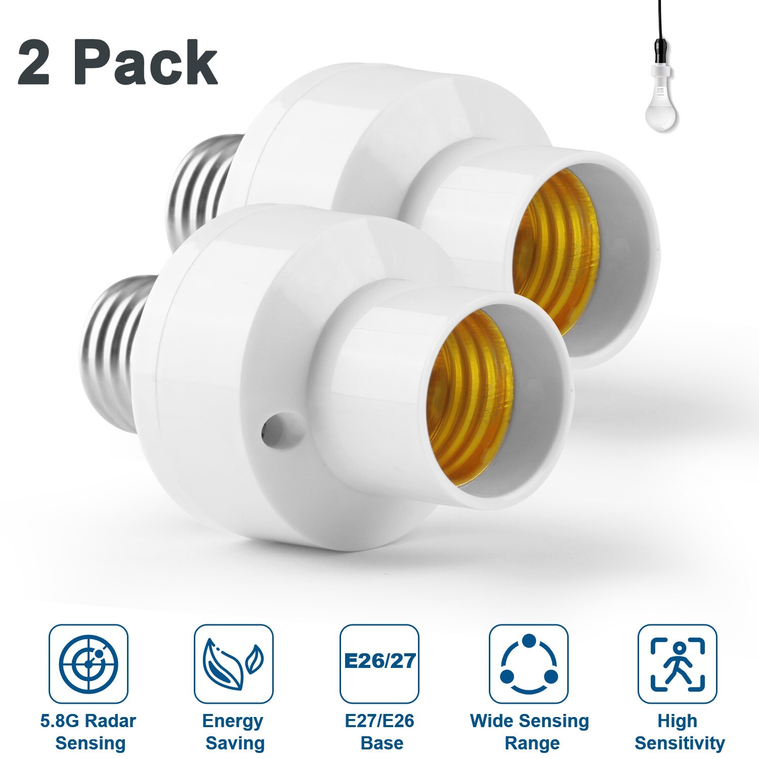 2Pack E27/E26 Radar Motion Light Holder Detector Base Lamp Switch Bulb Socket gallery
