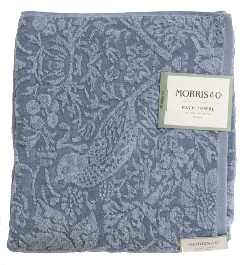 Morris & Co. Strawberry Thief Zero Birds Raised Design Slate Blue BATH Towel NWT gallery