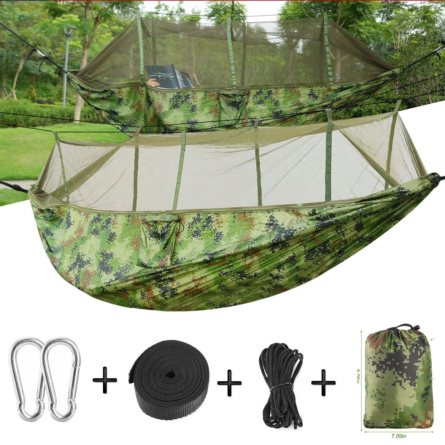 2 Persons Camping Double Hammock W/ Mosquito Net Garden Hanging Bed Swing Chair gallery
