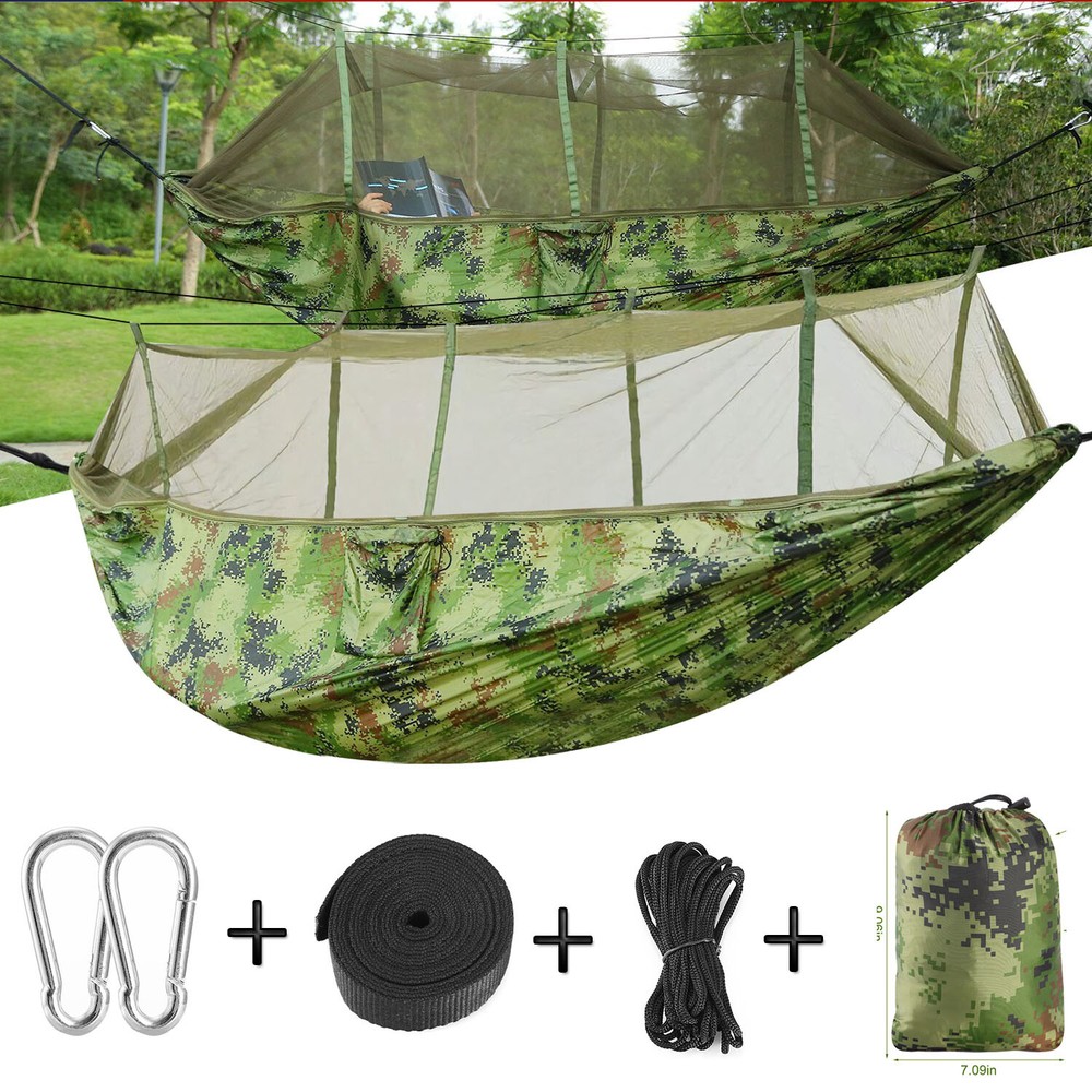 2 Persons Camping Double Hammock W/ Mosquito Net Garden Hanging Bed Swing Chair