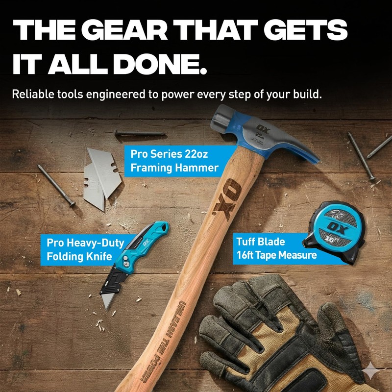 OX Tools Pro Series 22oz Hickory Handle Hammer Straight Claw Milled Face Hammer gallery