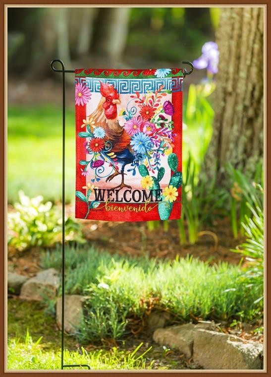 EVERGREEN GARDEN FLAG * ROOSTER CHA CHA * SUEDE LINEN REFLECTIONS - BRAND NEW gallery