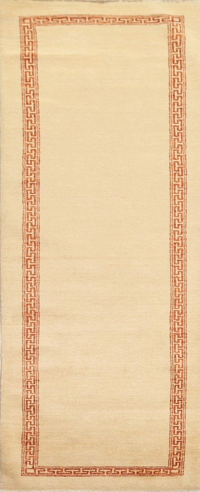 IVORY/ RUST Bordered Gabbeh Kashkoli Handmade Oriental Runner Rug 2' 8" x 9' 1" gallery
