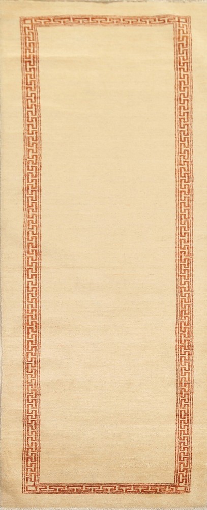 IVORY/ RUST Bordered Gabbeh Kashkoli Handmade Oriental Runner Rug 2' 8" x 9' 1"