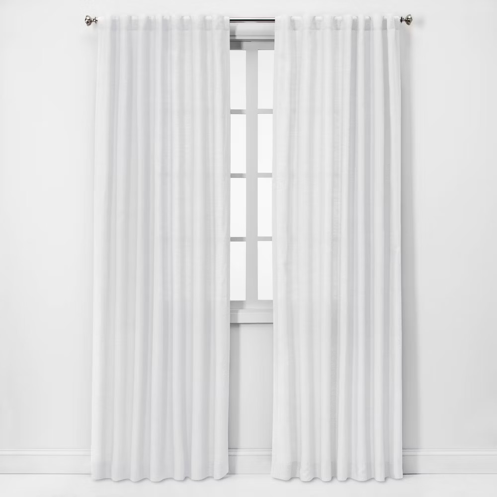 Threshold Light Filtering Linen Window Curtain Panel Traditional Beige gallery