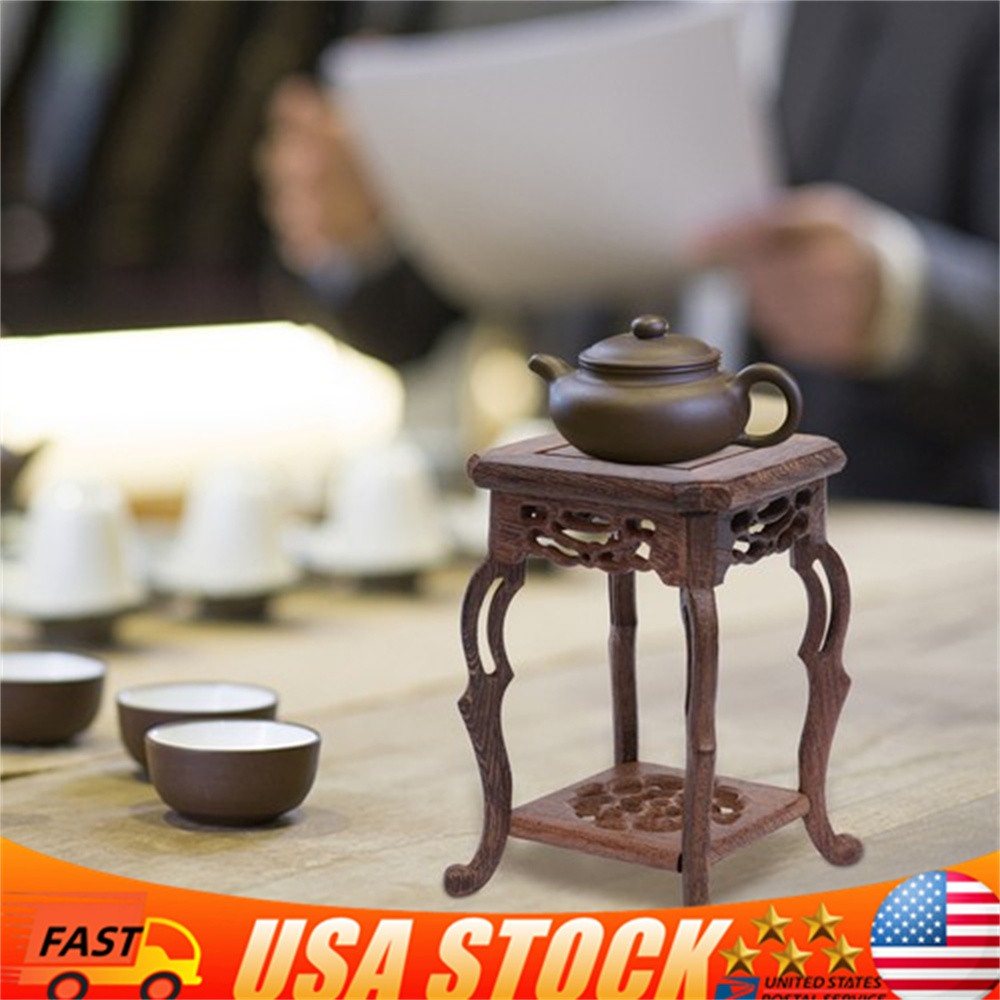 Square Tree-root Carved Bonsai Base Display Stand 10*10*15 5cm Oriental gallery