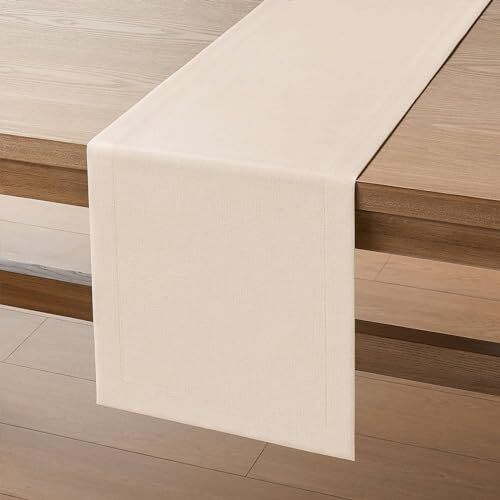 Linen Textured Border Table Runner, 14 x 48 Inch Farmhouse 14x48 Inch Cream gallery