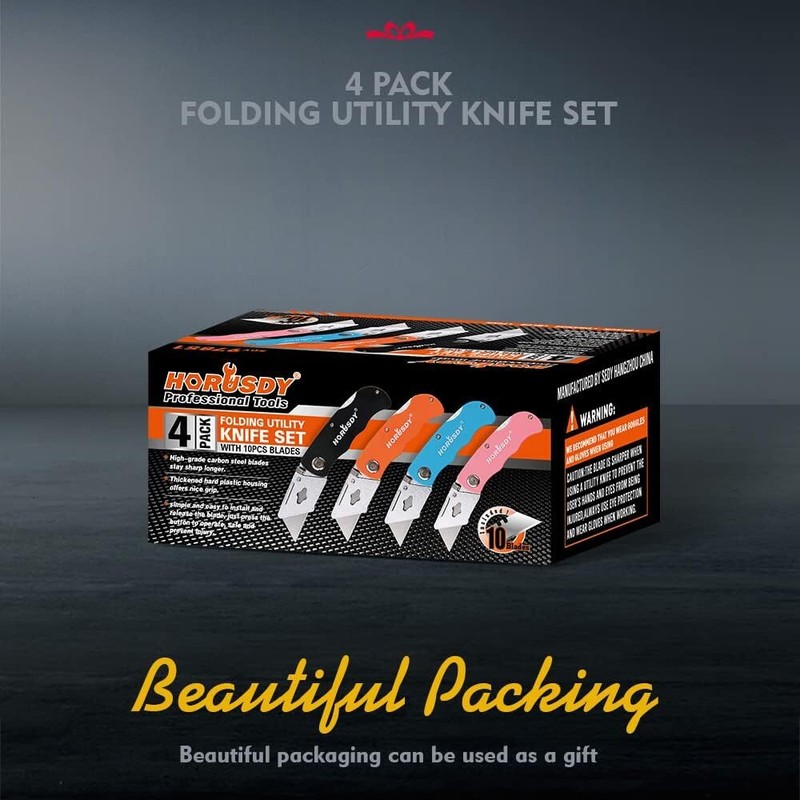 4-Pack Folding Utility Knife Box Cutter Extra 10pcs SK5 Quick Change Blades gallery