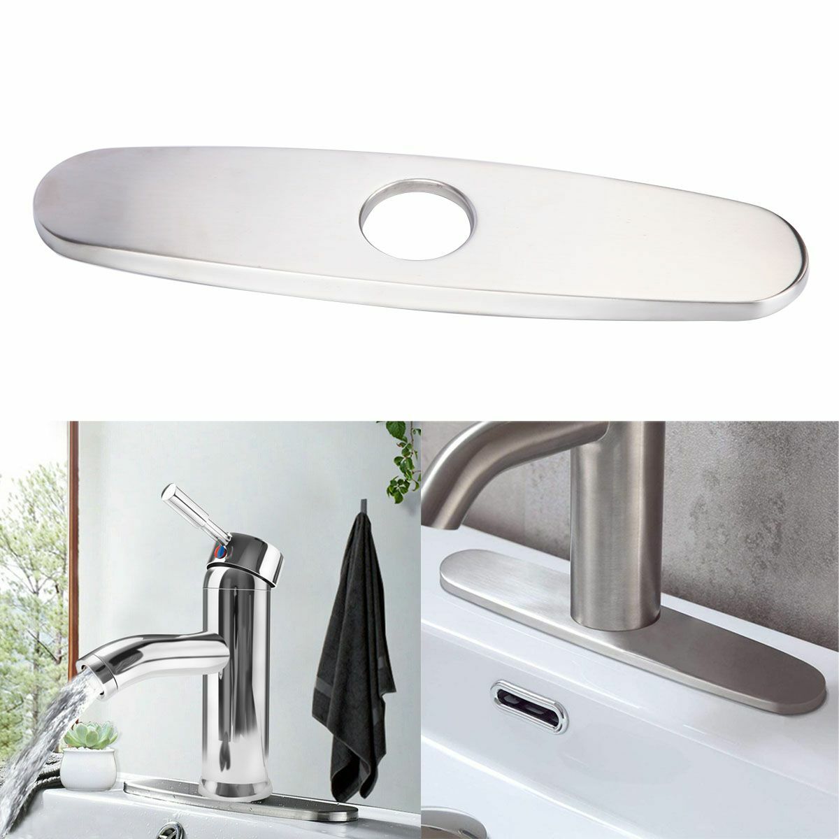 Brushed Nickel 10 Inch Kitchen Bathroom Sink Faucet Hole Cover Deck Plate Sliver gallery