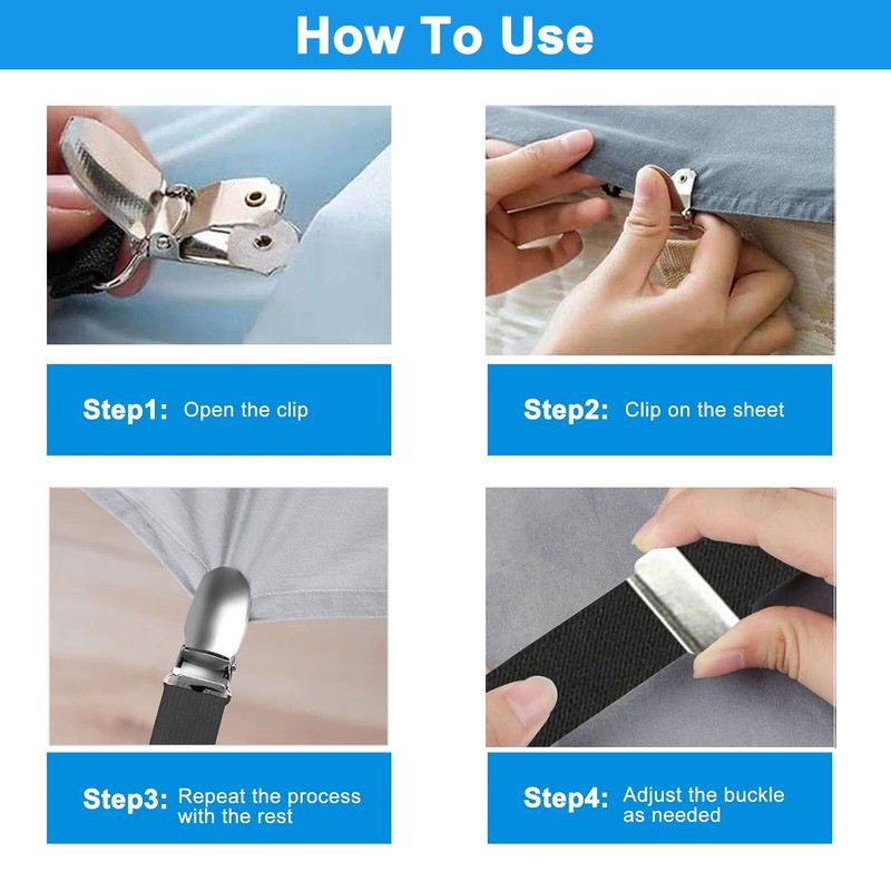 2x Bed Sheet Fastener Adjustable Elastic Suspenders Straps Covers Clips Gripper gallery