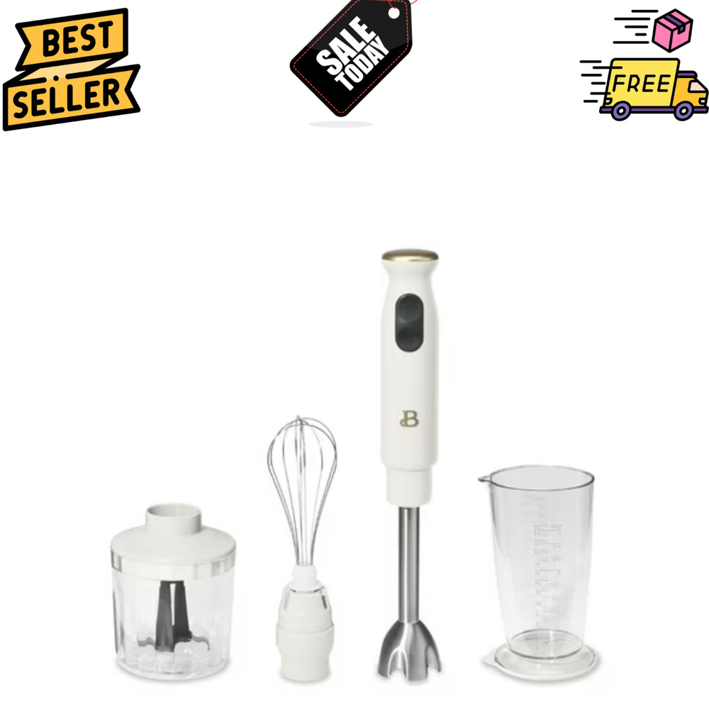 Beautiful 2Speed Immersion Blender Chopper&Measure White Icing by Drew Barrymore