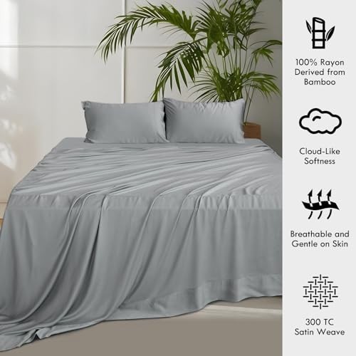 Sheets Bed Sheet Set, 100% Rayon derived from Bamboo, Luxuriously Queen Silver gallery