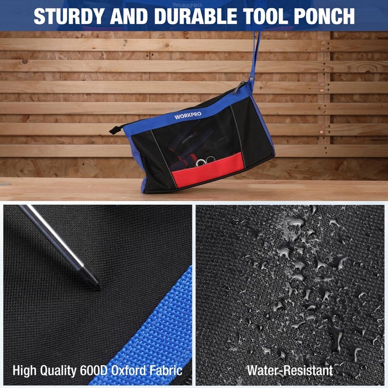 WORKPRO 12" Tool Pouches with Zipper Heavy-Duty Small Tool Bag for Tool Storage gallery