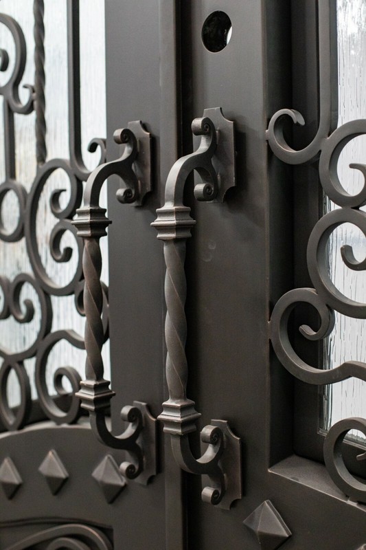 Canton Double Front Entry Wrought Iron Door Rain Glass 62" x 96" Right Active gallery