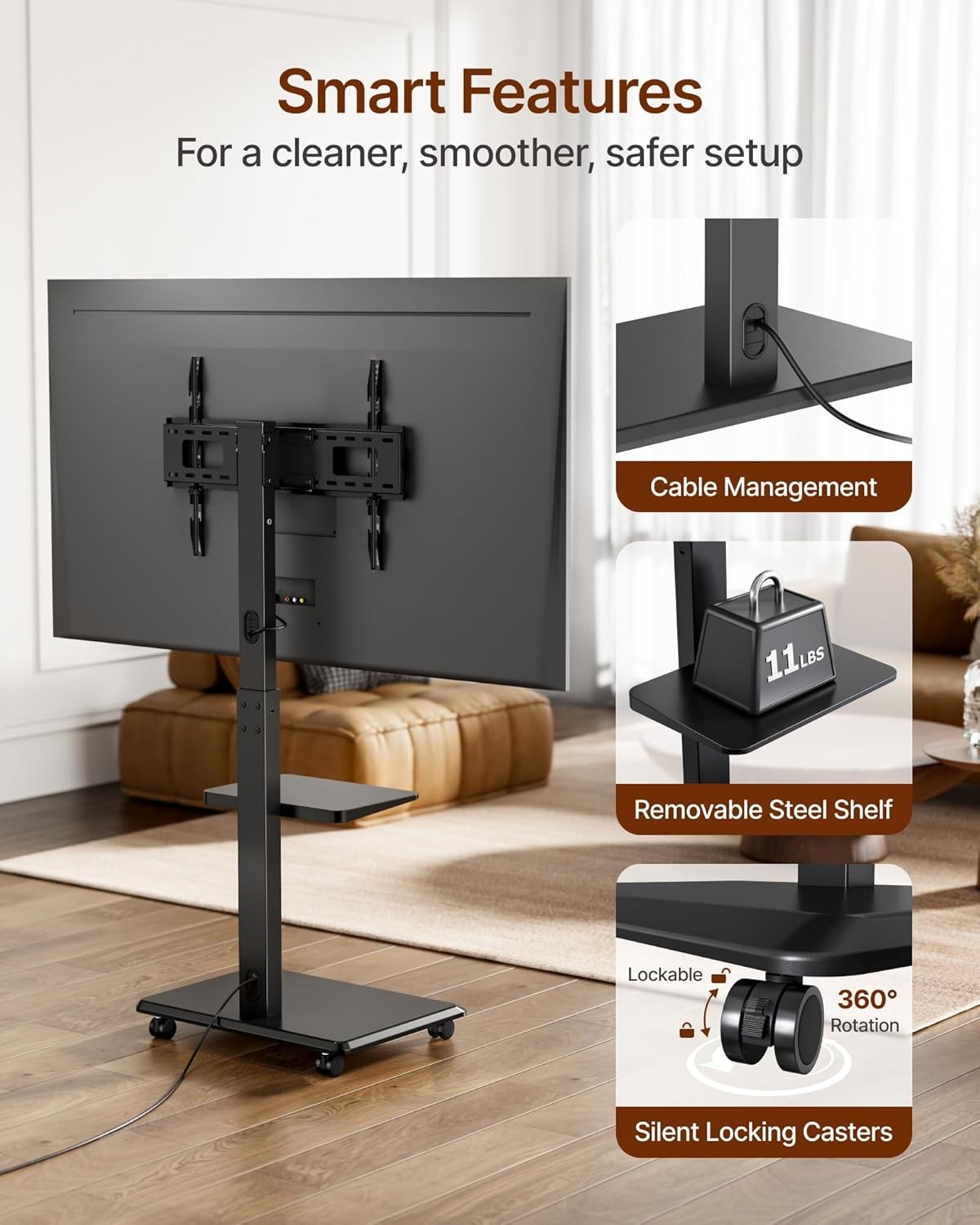 Steel Base Rolling TV Stand for 32-75in TVs up to 110lbs gallery