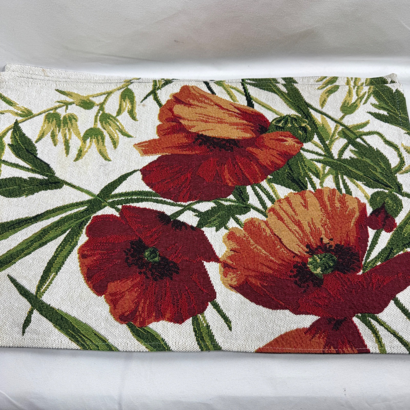 Croft & Barrow Red Poppies Flowers Tapestry Placemats Set Of 4 Woven 19 x 13 gallery