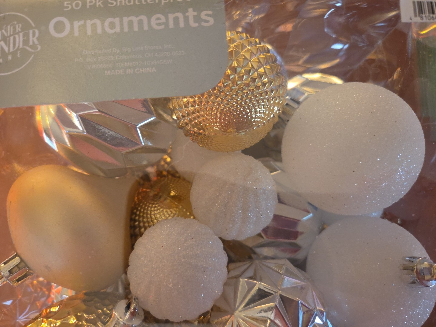 NEW! 50 Pack White, Silver & Gold Shatterproof Ornaments by Winter Wonder Lane gallery