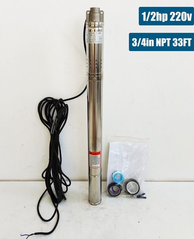 2" OD 1/2HP Deep Well Submersible Pump 220V 4.4GPM 164FT Max 33FT Cord 3/4in NPT gallery