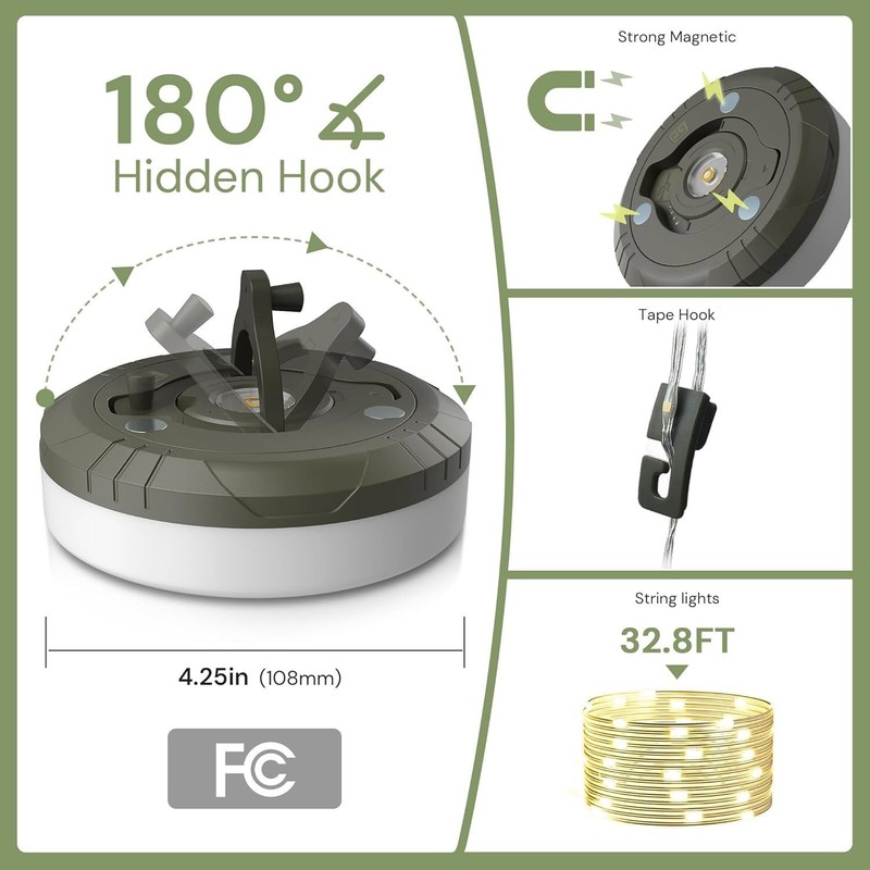 2Pcs 4-in-1 Camping String Lights 8 Mode 32.8FT Rechargeable Hanging Tent Lamps gallery