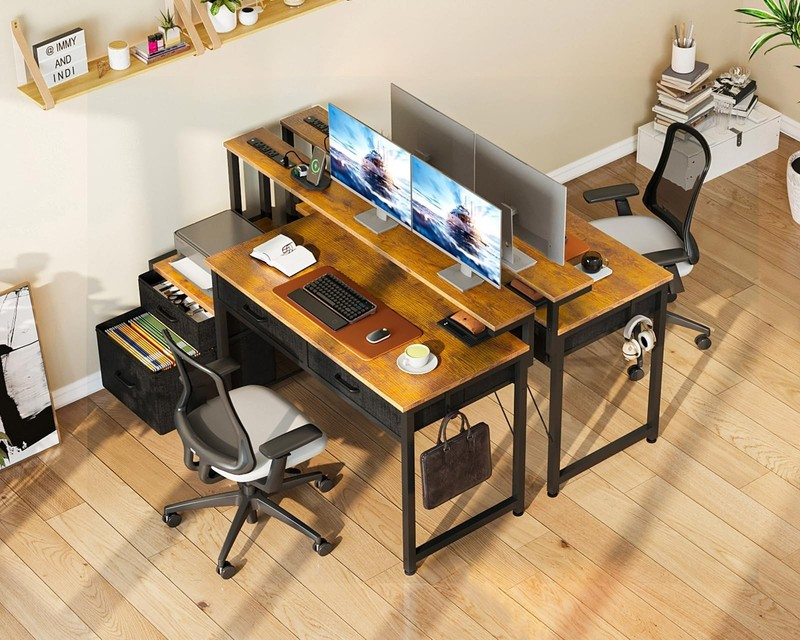 Home PC Computer Desk Work Study Table with Printer Space & File Drawers Cabinet gallery