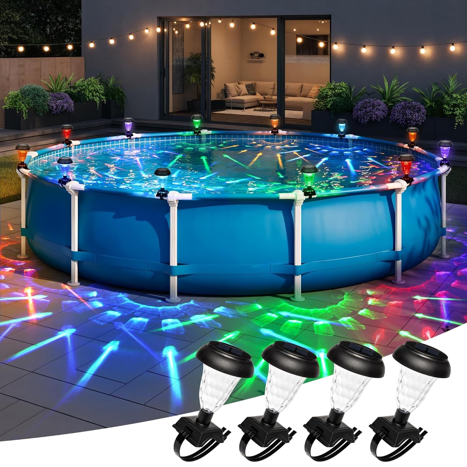 Solar Powered RGB Waterproof Above Ground Pool Lights for Framed Pools gallery
