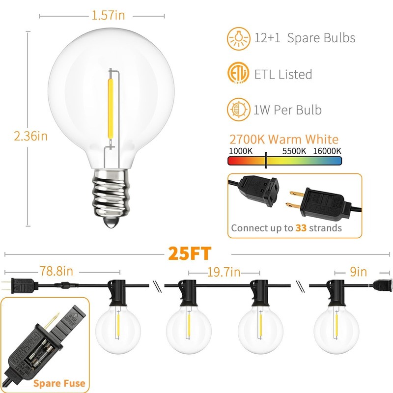 Outdoor G40 Globe String Lights Waterproof for Patio Backyard 25-100FTWarm White gallery