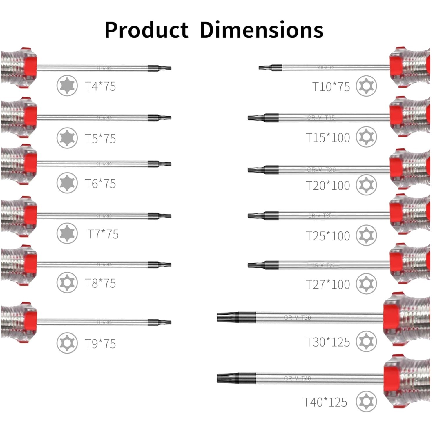 High-Quality Torx Screwdriver Set, Magnetic Tip, T4-T40, Red gallery
