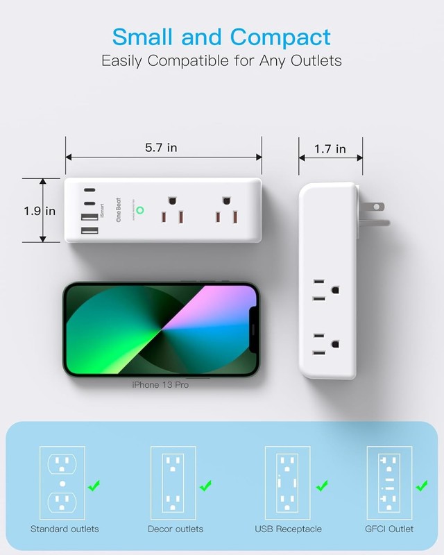 Surge Protector Outlet Extender - with Rotating Plug, 6 AC Multi Plug Outlet gallery