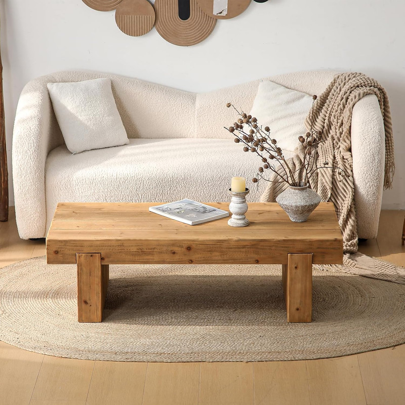 Natural Rectangle Coffee Table - Farmhouse Style, Low Profile Design gallery