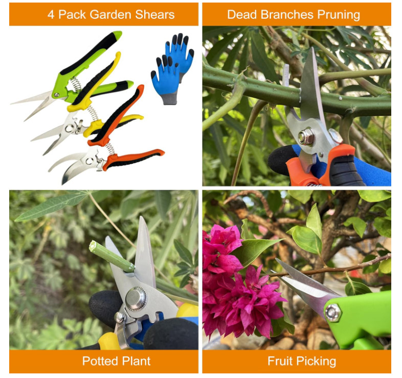 Pruning Shears, 4 Pack Garden Shears with Gardening Gloves, Clippers Handheld, S gallery