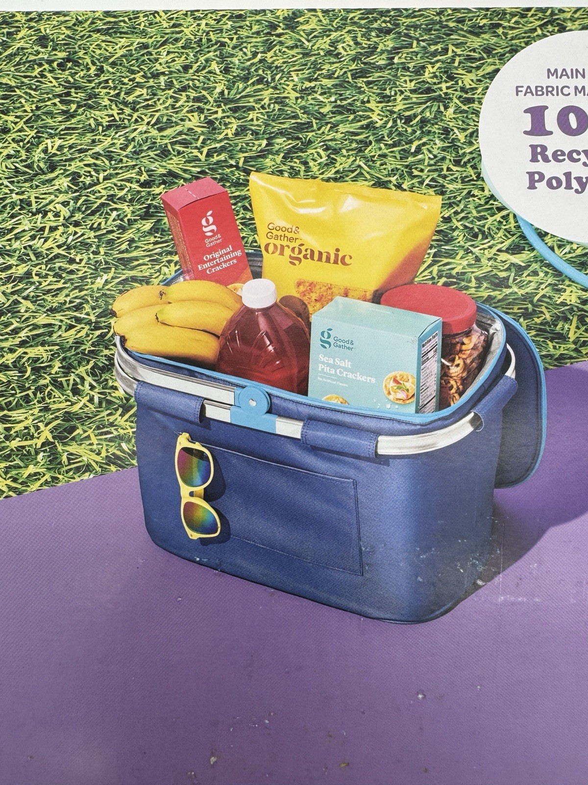 Sun Squad 36 Can Picnic Cooler Blue Insulated Tote Foldable NEW Basket gallery