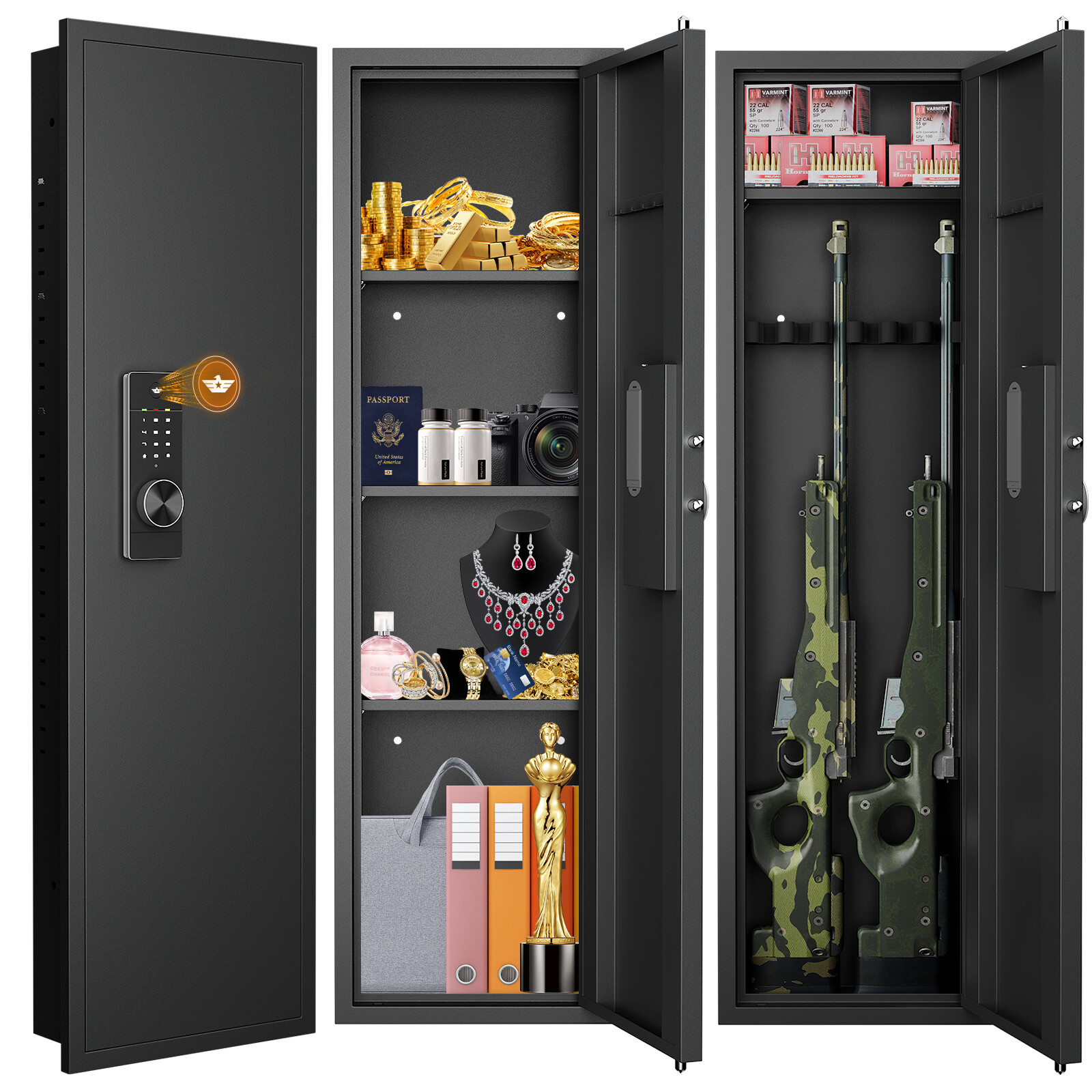 53" Tall Wall Safe Between Stud, Hidden in Wall Gun Safe with Adjustable Shelf gallery