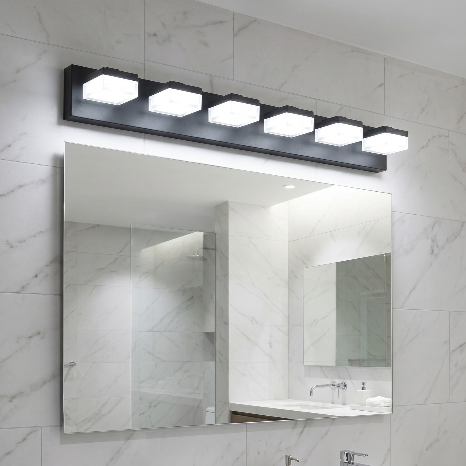 38 in Bathroom Matte Black LED Vanity Light 6-Lights Mirror Wall Sconce Fixture gallery