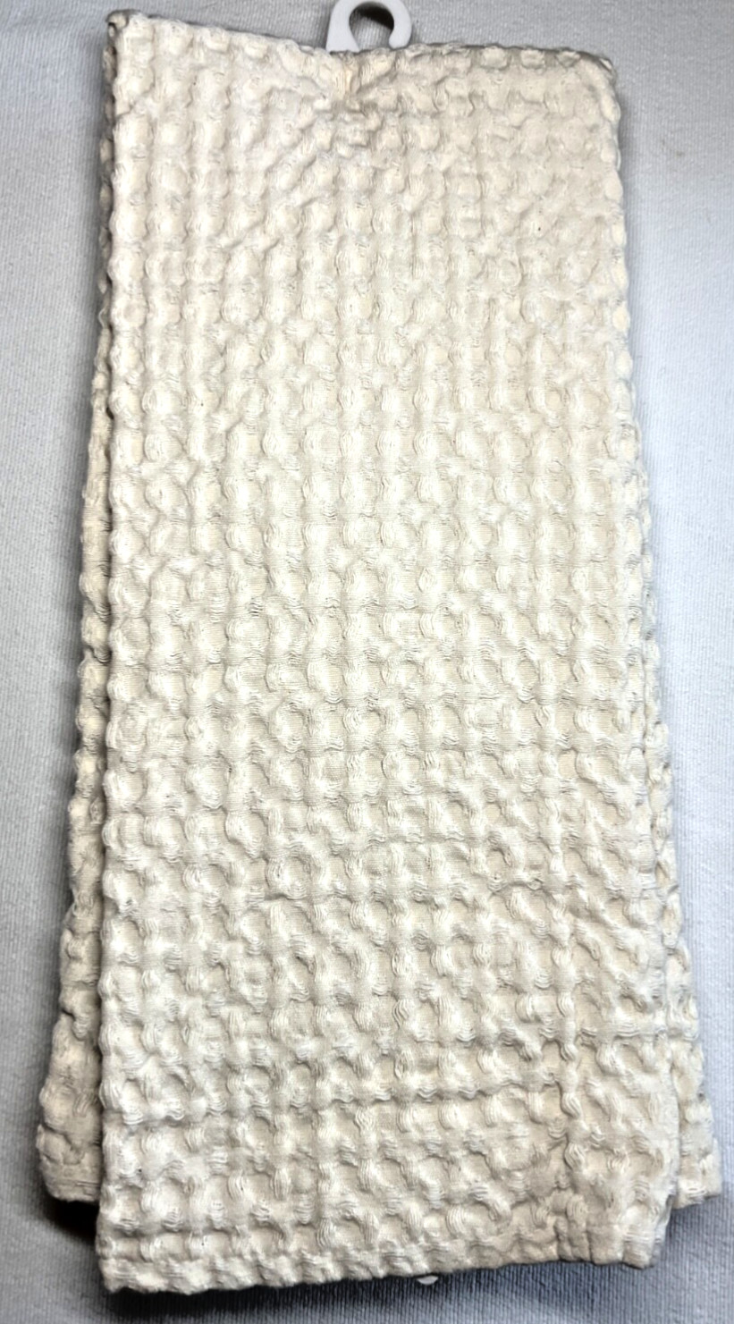 MDESIGN KITCHEN TOWELS (2) CREAM WAFFLE 30 X 20 100% RECYCLED COTTON NIP gallery