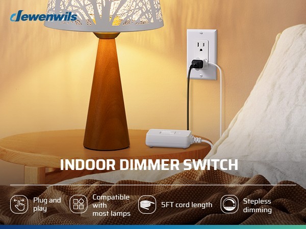 DEWENWILS Table Lamp Dimmer Switch Dimmable LED/CFL Lights 6.6 ft Cord White gallery