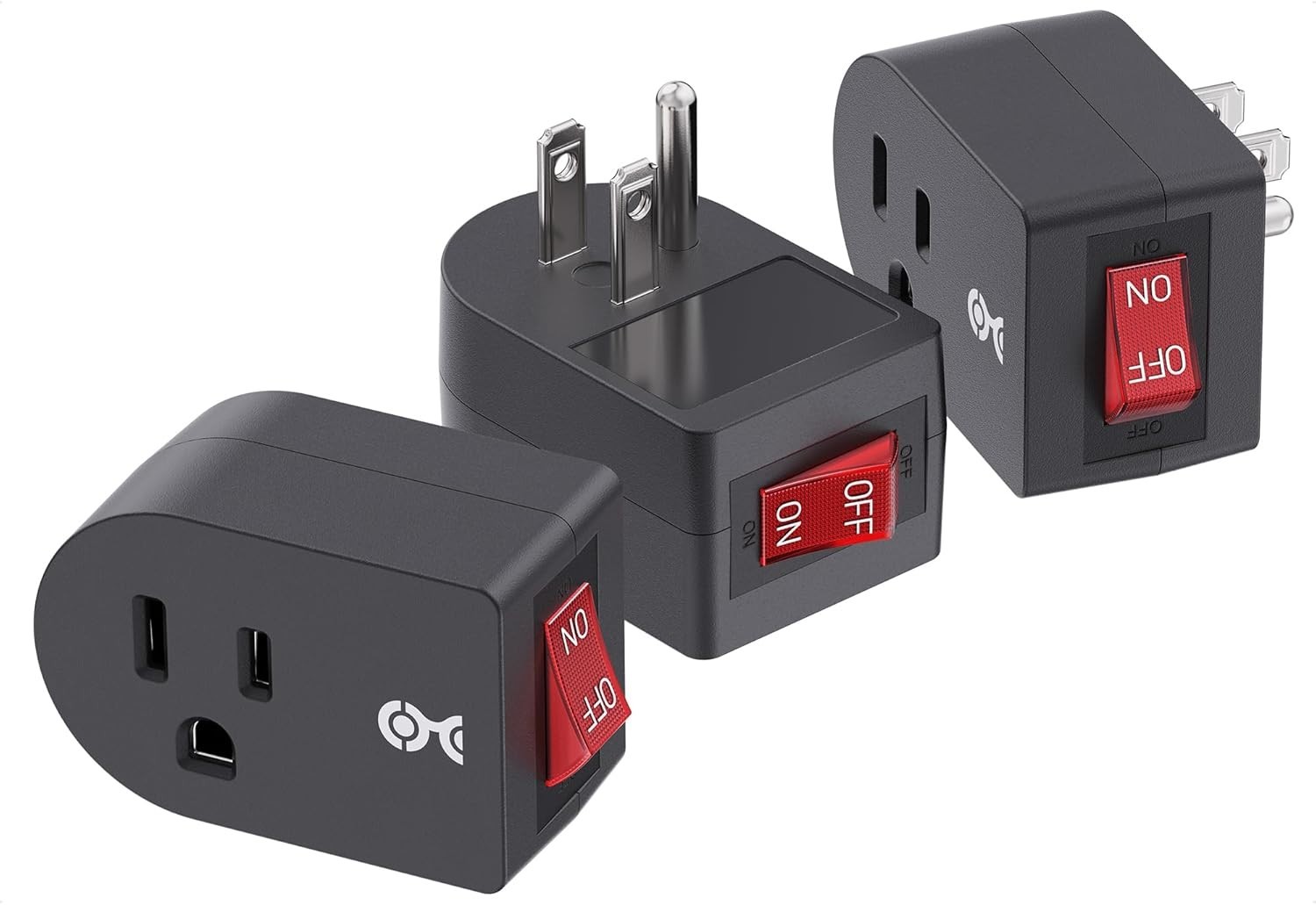 3 Pack Grounded Outlet With ON Off Switch Single Plug In Power Button Black NEW gallery