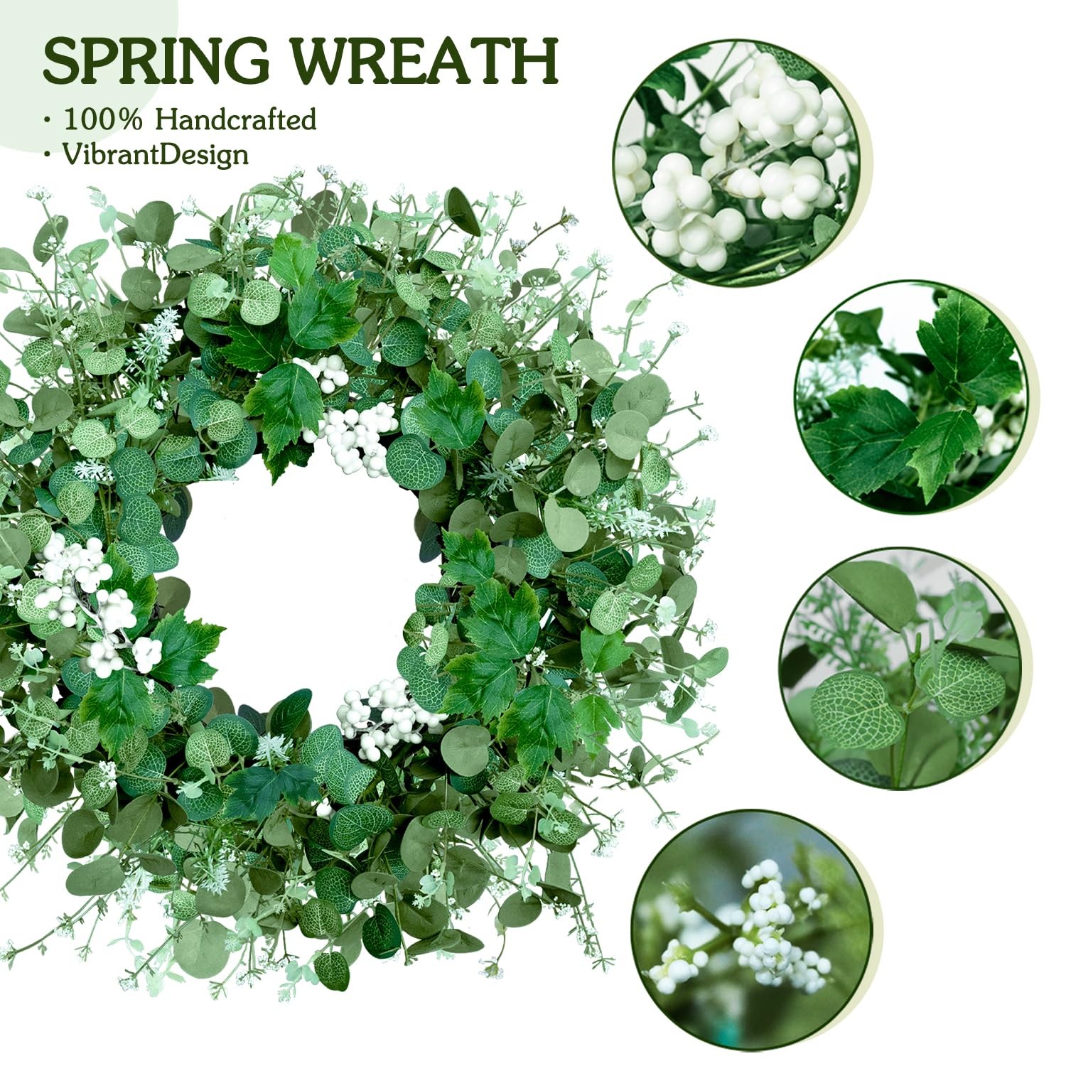 Qingbei Rina Spring Wreaths for Front Door 22 Inch, Eucalyptus Door Wreath wi... gallery