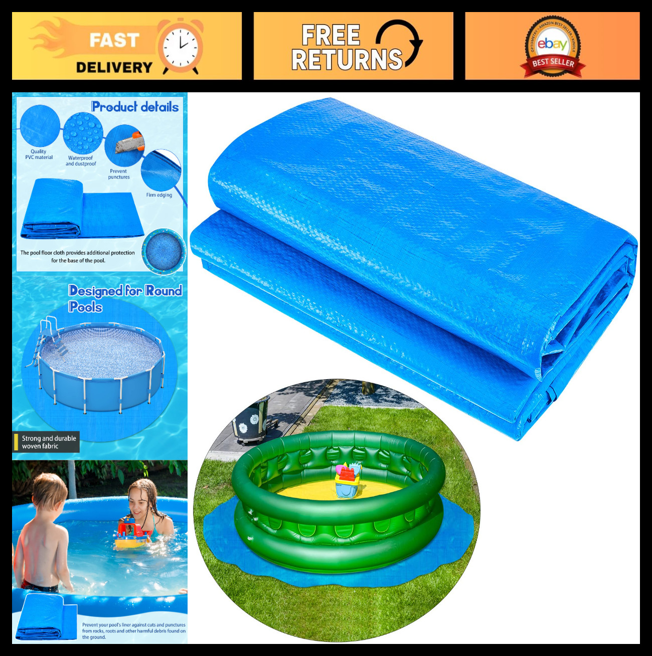 12 Ft Pool Liner Pad Mat for Above Ground Pools - Protects Inflatable Pools, Pre gallery
