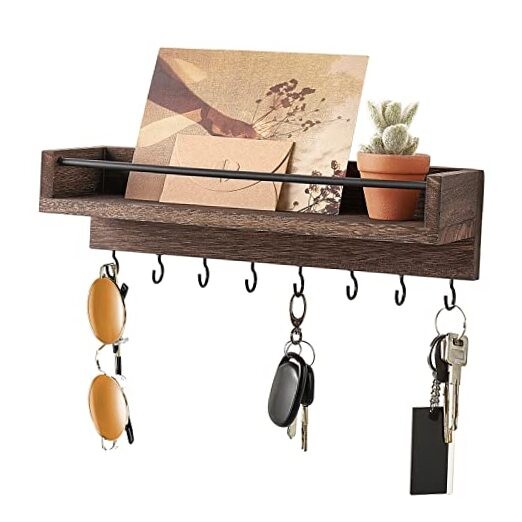 Medium Brown Wood Floating Key Holder for Walls - Mail & Key Holder gallery