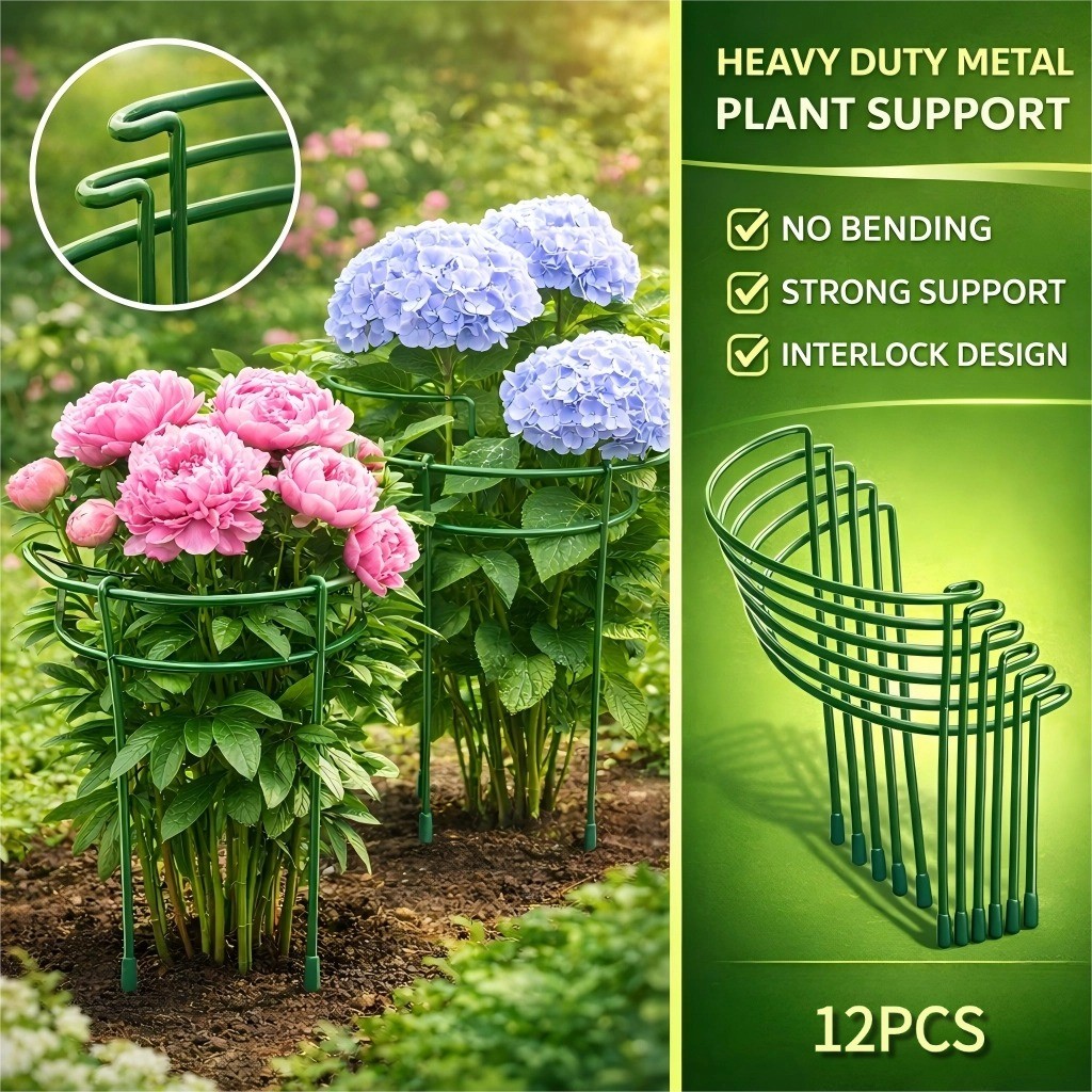 12Pcs Metal Plant Support Stakes Half Round Cage Tomato Peony Hydrangea Flowers gallery