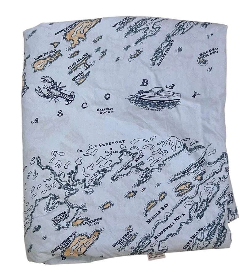 LL Bean Nautical Map Percale Sheet Set Size Full Fitted Flat Cotton Maine