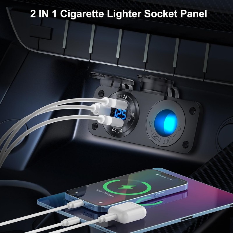 12V USB Outlet Marine Switch Panel Plug, PD3.0 and Dual QC3.0 USB Ports Alumi... gallery