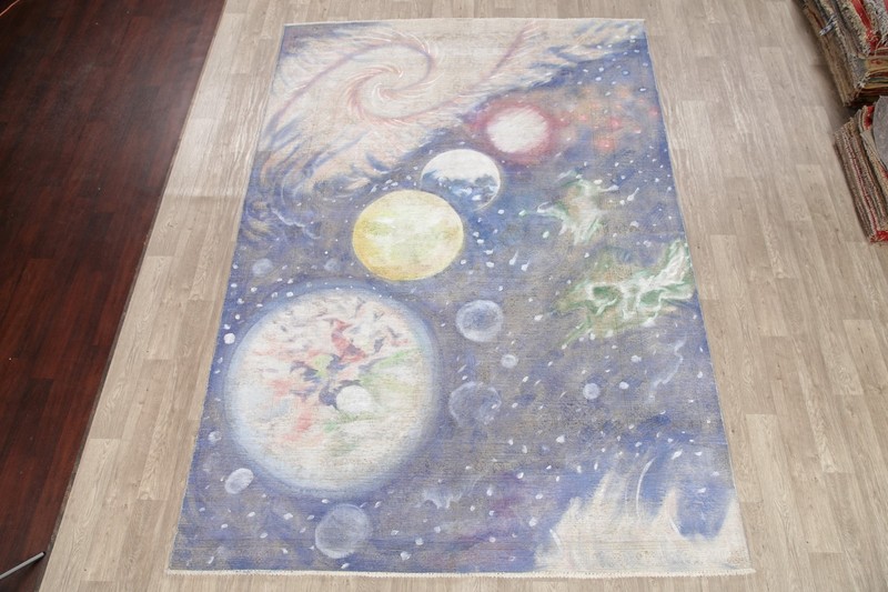 Overdyed Modern Pattern on Traditional Style Wool Rug 8x11 Handmade Semi-antique gallery